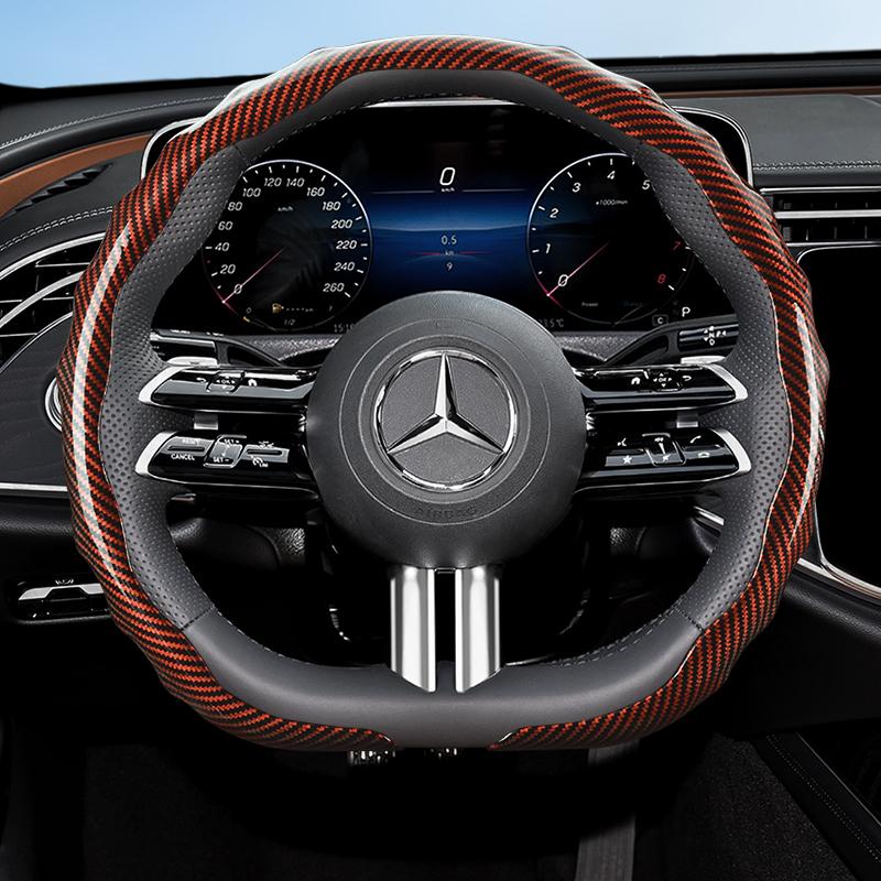 Suitable for Mercedes-Benz Carbon Fiber Texture Steering Wheel Cover Snap-On Wave-Shaped Sports Design Protective Case V G S a E C Class Gle Glc