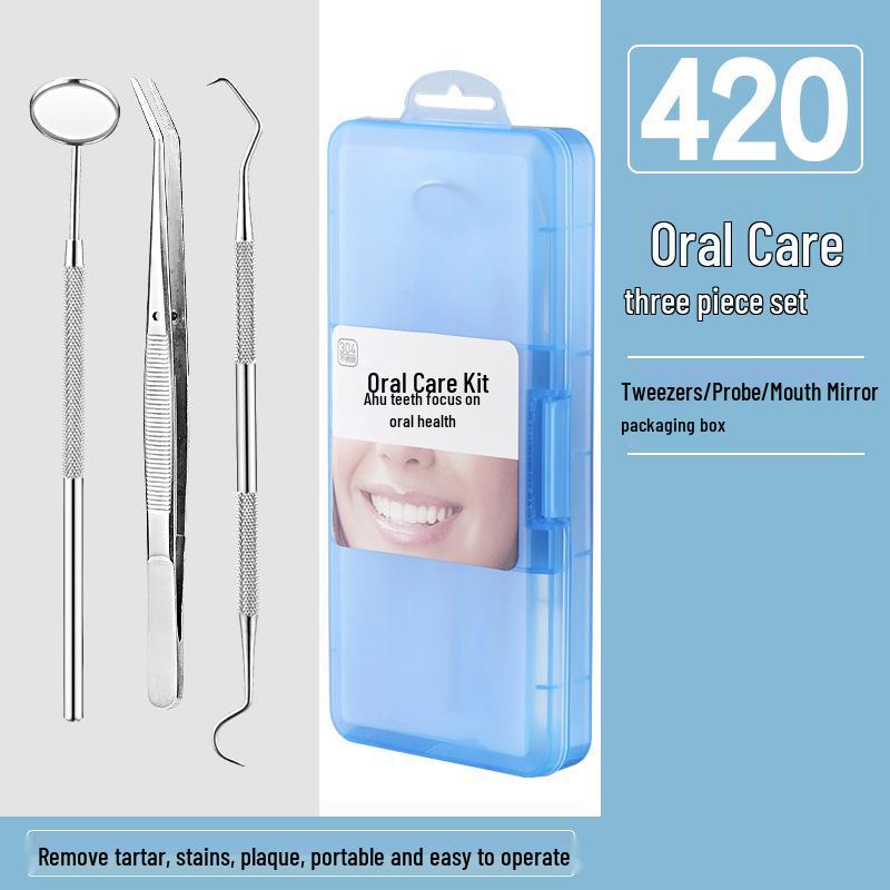 Dental Oral Care Tool Set: Stainless Steel Mouth Mirror, Probe, Tartar Remover, Toothpick