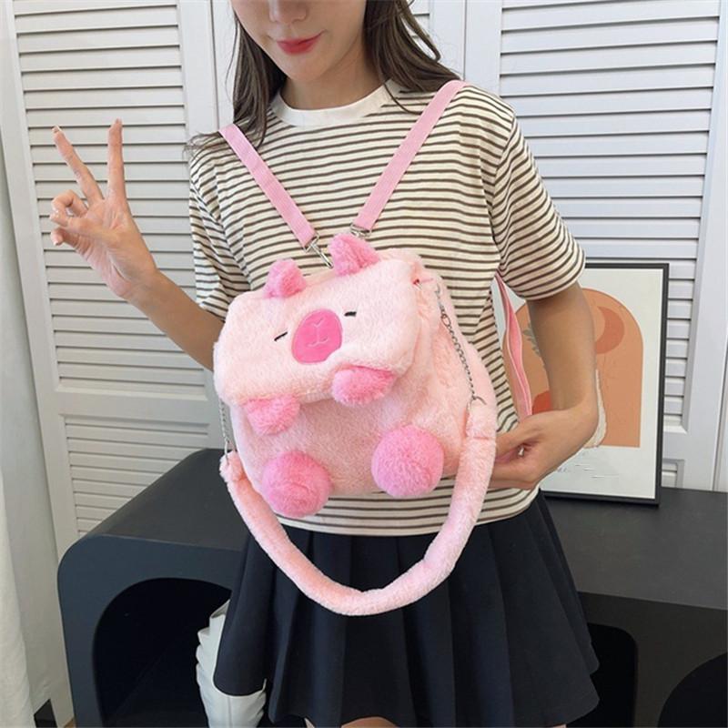 Cute Plush Crossbody Bags for Girls Soft Bear Design Backpack, Versatile Shoulder Bag with Zipper Closure, Perfect for Outings
