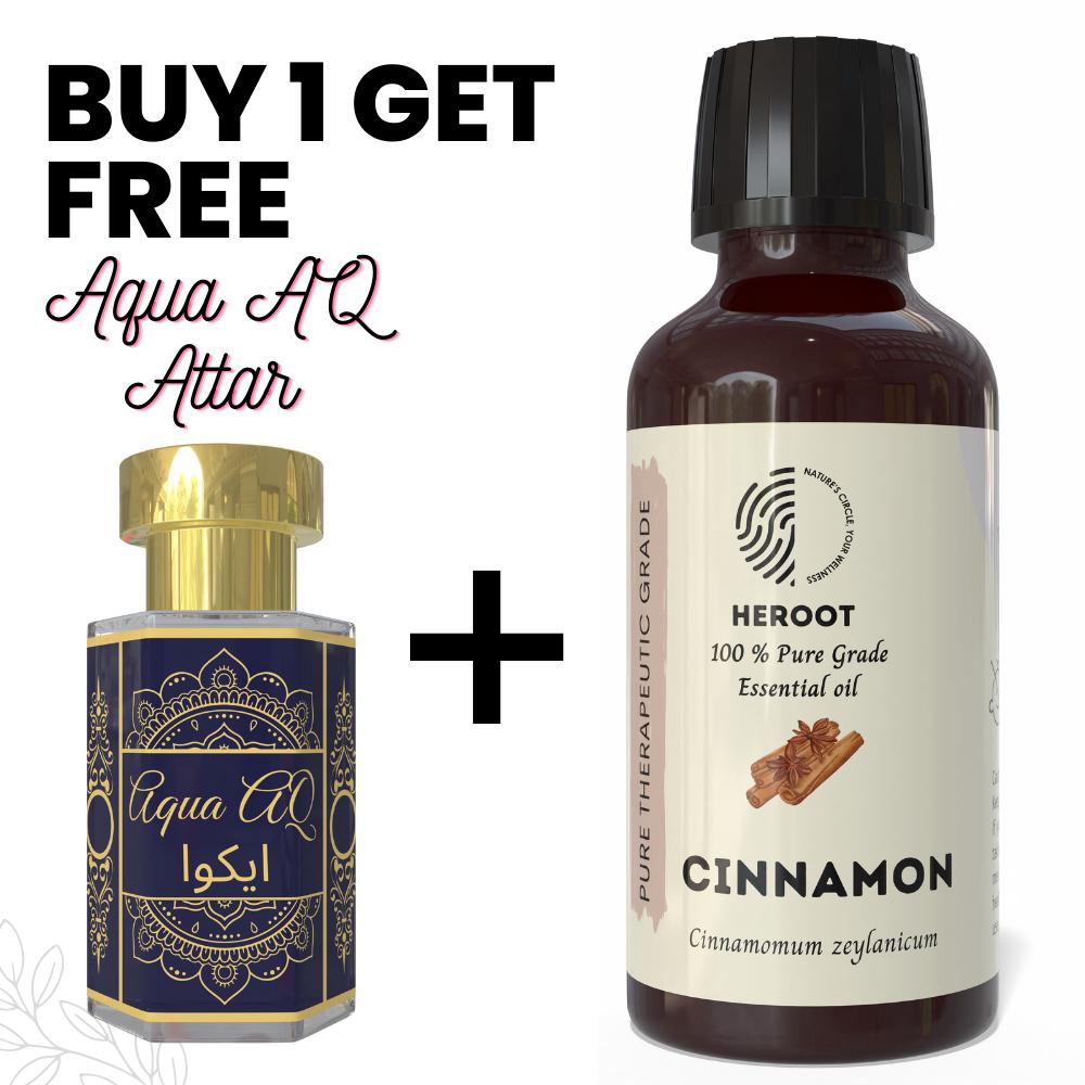 Cinnamon Essential Oil 10ml for Aromatherapy & Home Fragrance Get 1 Free 6 Ml Attar – Aqua AQ, Dubai Oud, Aura, White Oud