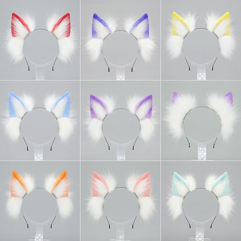 Handmade Plush Wolf Ears Headband Lolita Cosplay Catgirl Costume Halloween Party Accessory