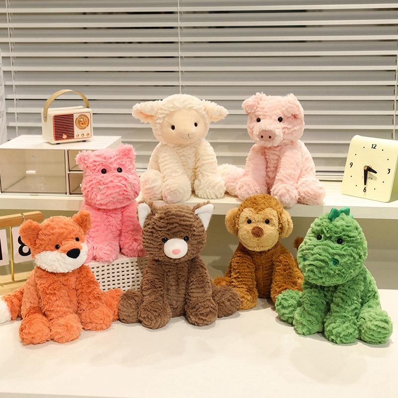 Adorable Stuffed Animals Plush Toy Cartoon Sheep Fox Monkey Cat Pig Hippo Dinosaur Pillow Nap Sleep Bed Cushion Creative Gift