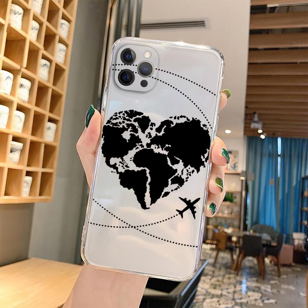 World Map Travel Couple Phone Cover For iPhone 15 14 13 12 11 Pro Max Mini XS XR X 7 8 Plus Cover Shell Silicone Paired Fundas