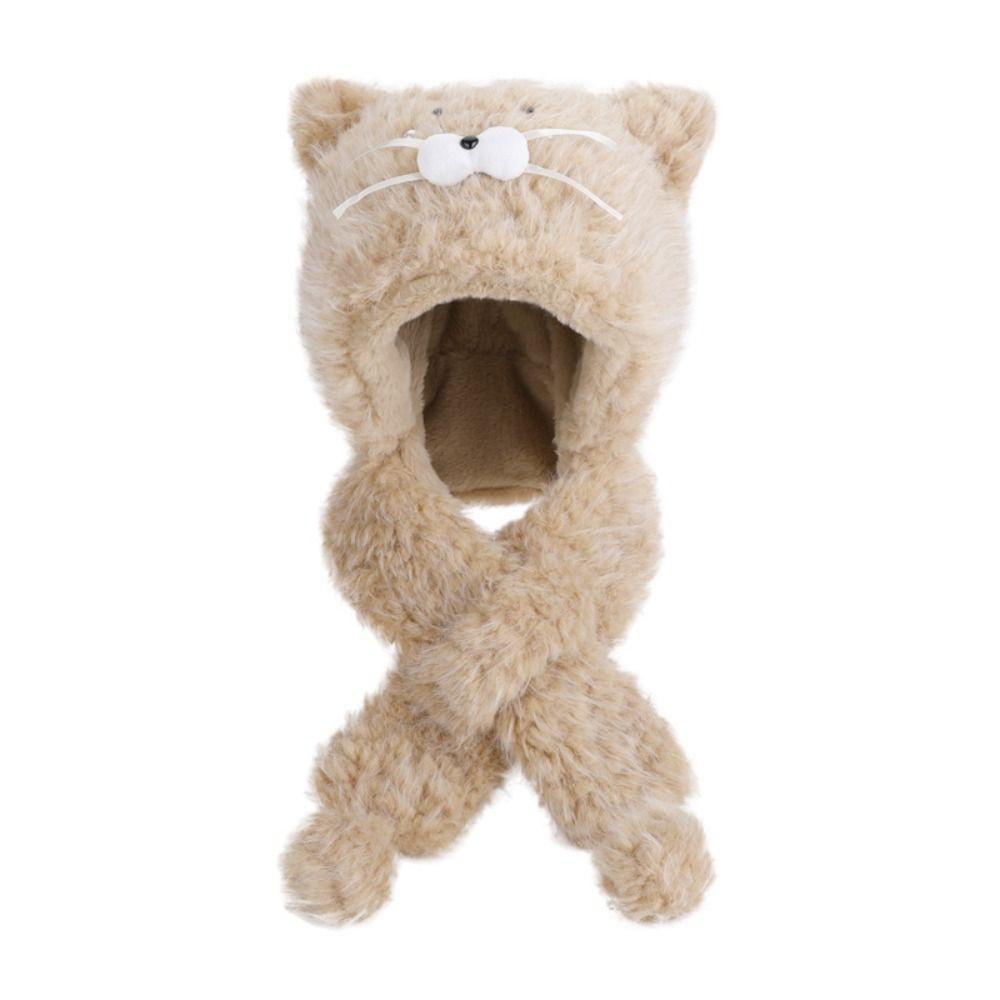 Plush Cat Ears Hat Knitted Cycling Balaclava One Piece Ear Protection Hat  Winter Season