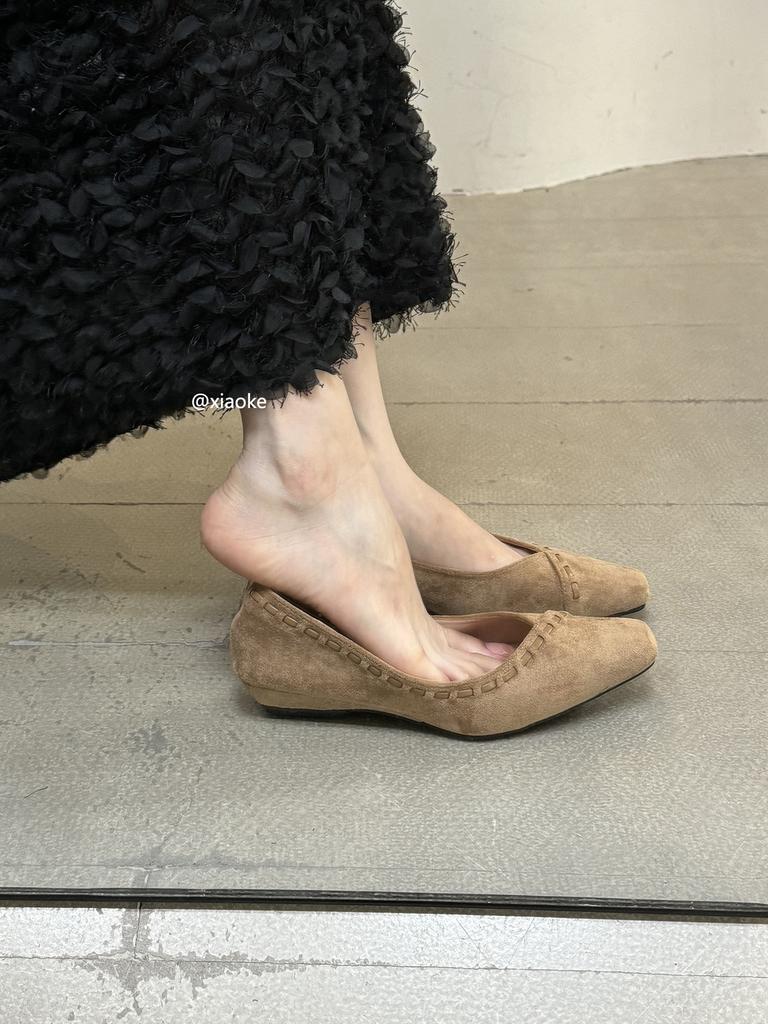 French Woven Square Head Single Shoes Women's Shoes Autumn and Winter Evening Breeze Light Mouth Low Heel Mary Jane Shoes Commuter Versatile Ladyshoes