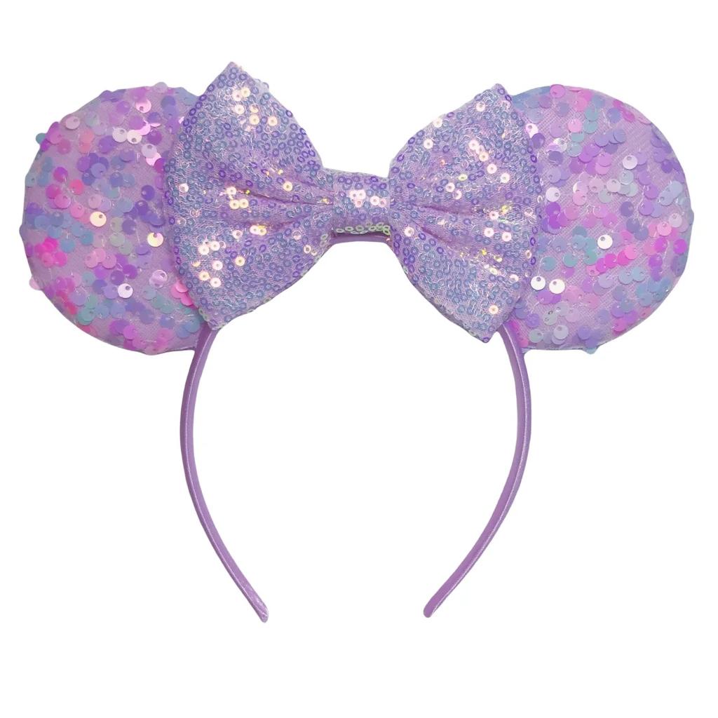 Mouse Ears Headband For Girls Adults 5'' Sparkly Sequin Bow Hairband Festival Party Travel DIY Hair Accessories