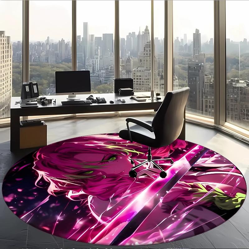 Mitsuri Kanroji (1) Round Office Rug Decorative Floor Rug for Office Bedroom Living Room and Home Space