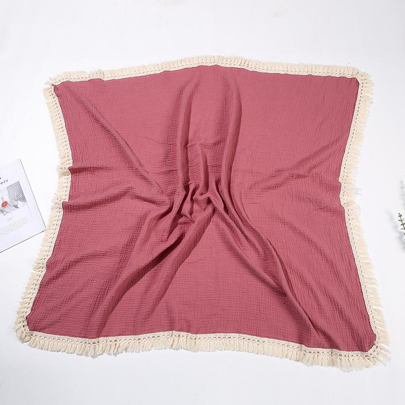 

Дитячий мусліновий плед-пелюшка з бавовни з принтом та китицями 80x65 cm