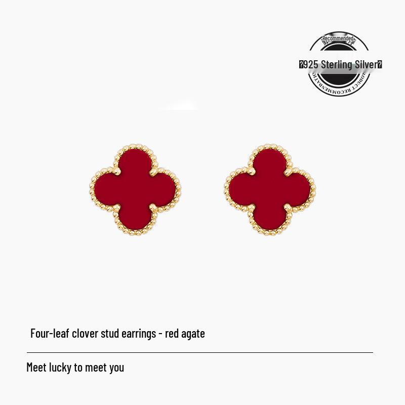 Mini náušnice puzety z mincovního stříbra S925 s jetelem a motýlkem s akcenty achátu a mušle pro ženy