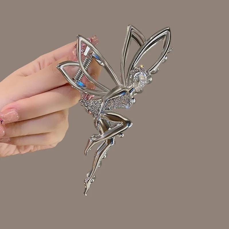

New Shiny Rhinestone Crystal Little Angel Headwear Metal Claw Clips Girl Elegant Ponytail Claw Clip Elf Hair Accessories Gift серебряный