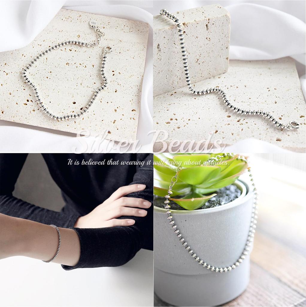 Genuine 925 Silver Beaded Ball Chain Bracelet for Men and and Slim with a and Popular Brand Jewelry and One Size Fits Women. Simple, Slim, Drawstring.