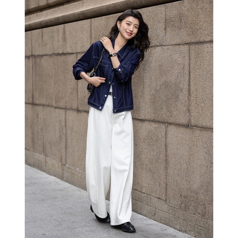 Demana Women's Denim-Style Rivet Pocket Lapel Jacket