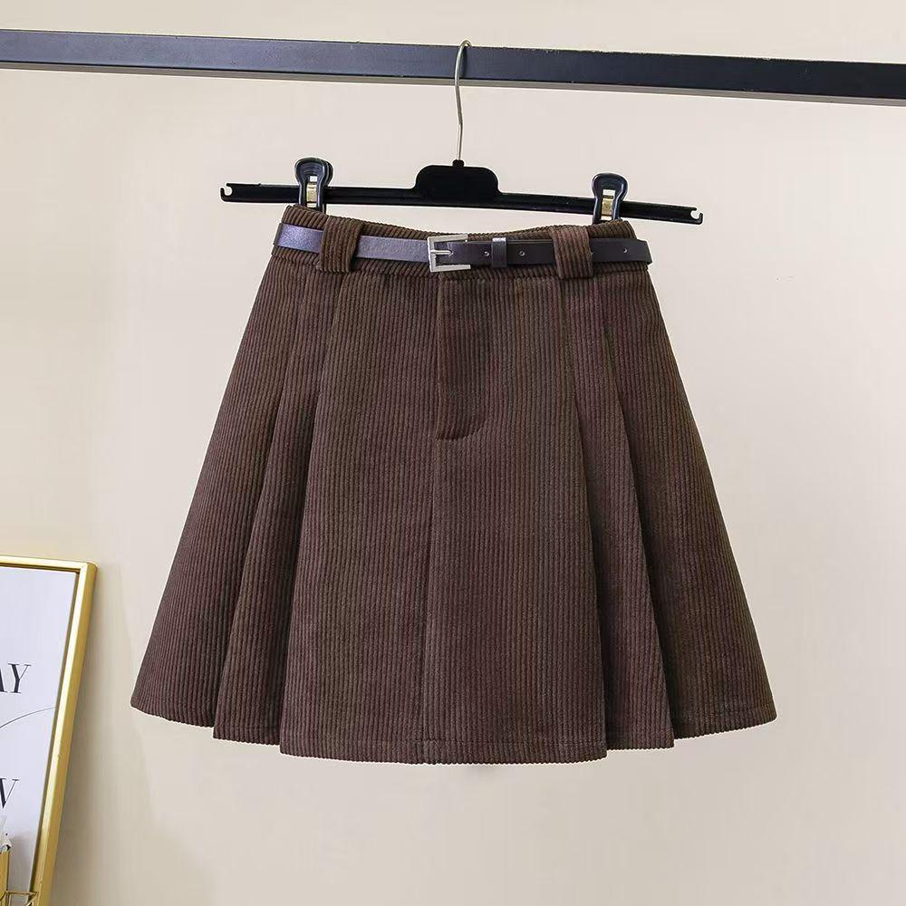 Corduroy Pleated High-Waisted Bodycon Mini Skirt - 2025 Autumn/Winter Collection