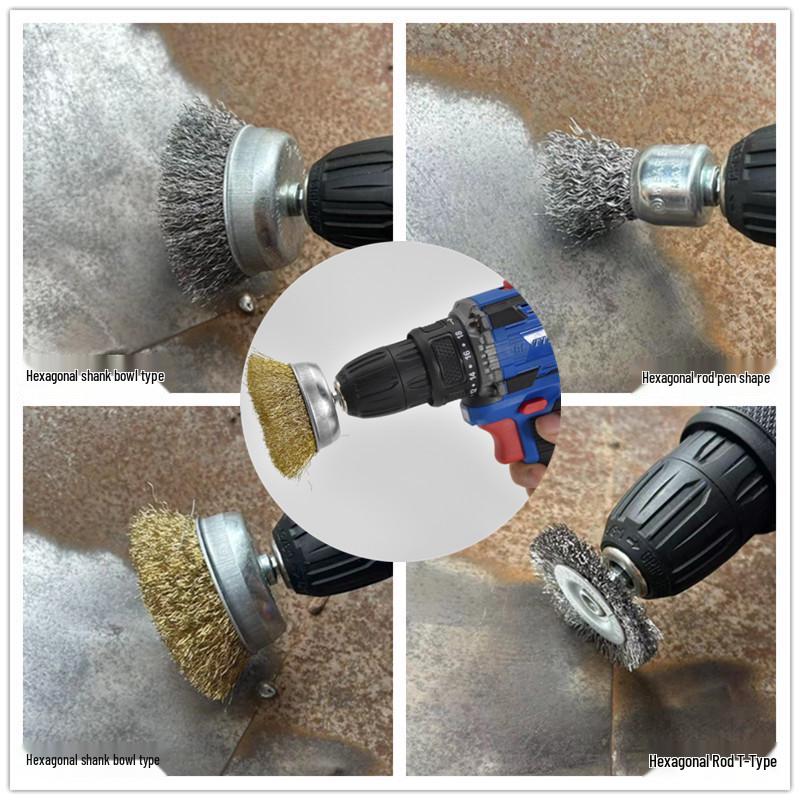 Hex Shank Steel Wire Brush for Rust Removal - Electric Drill Cup Type Grinding Brush for Metal & Wood