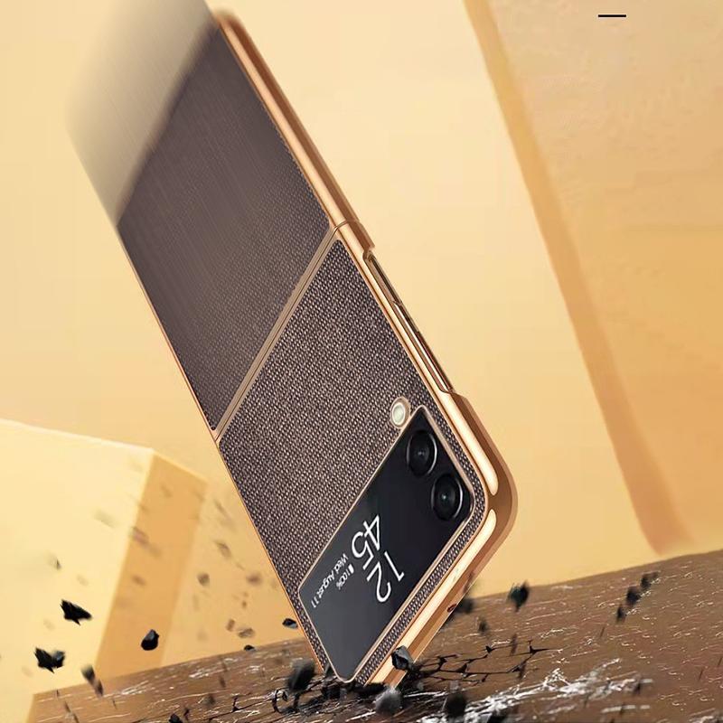 For Samsung Z Flip 4 5g Case High Quality Cloth Texture Leather Plating Frame Hard Pc Cover For Galaxy Z Flip4 5g Fundas