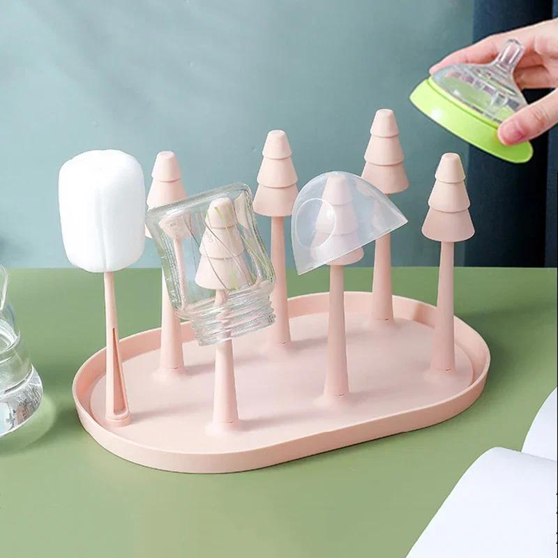 Baby Feeding Bottle Holder Drying Racks for Toddler Infant Pacifier Milk Bottle Drying Shelf with Babies Feeding Bottle Brushes