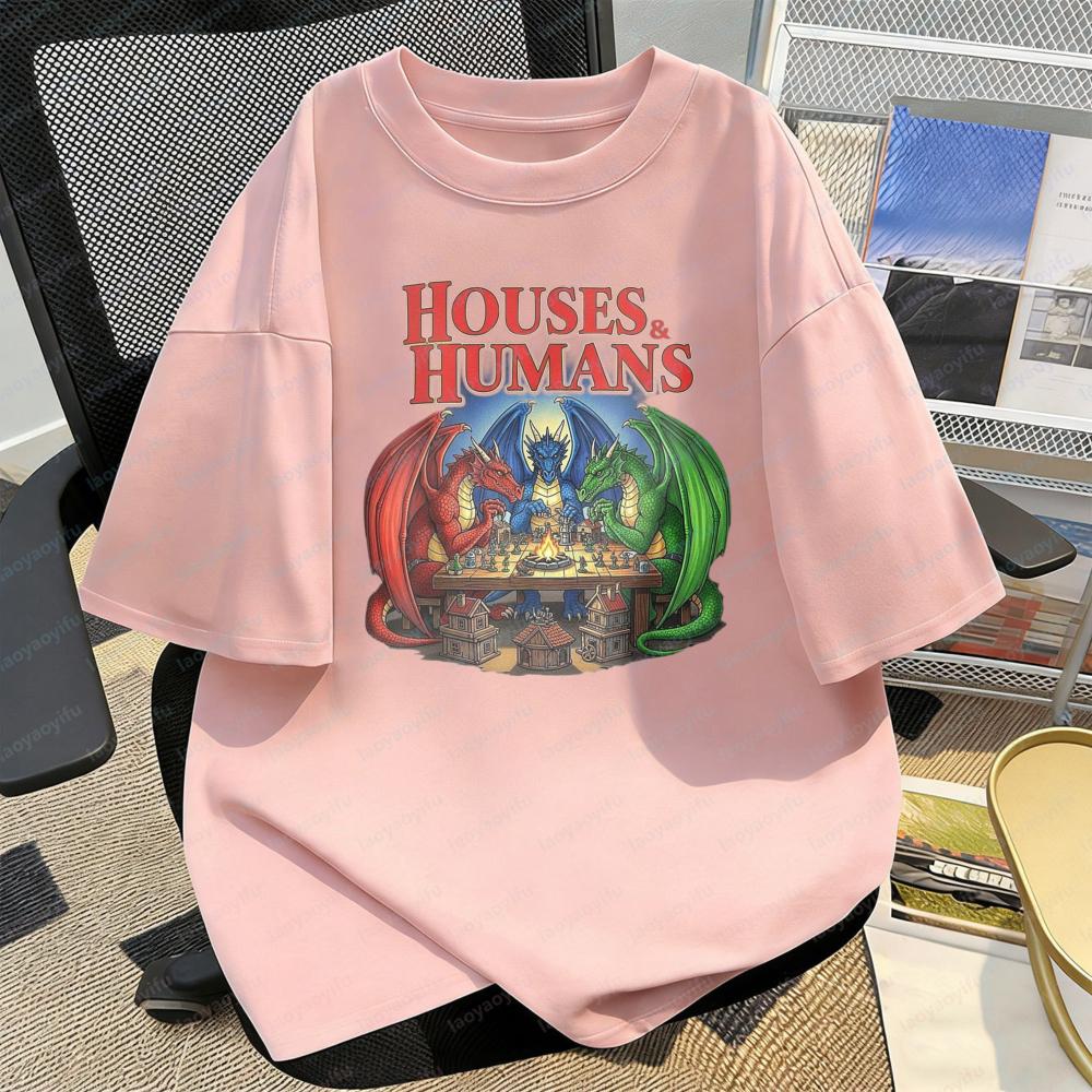 Houses and Humans Dragon Castle Print Unisex Tee Fantasy Board Game TShirt Casual Fashion Trendy Graphic Tops Mens Camisetas