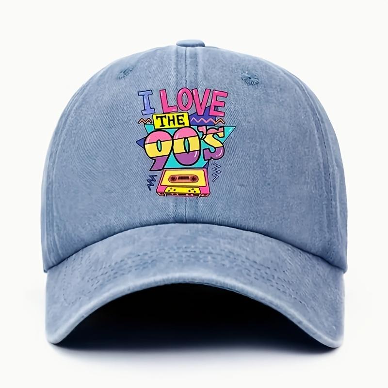 I Love The 90s Cassette Print Baseball Cap Vintage Washed Cotton Adjustable Casual Cap