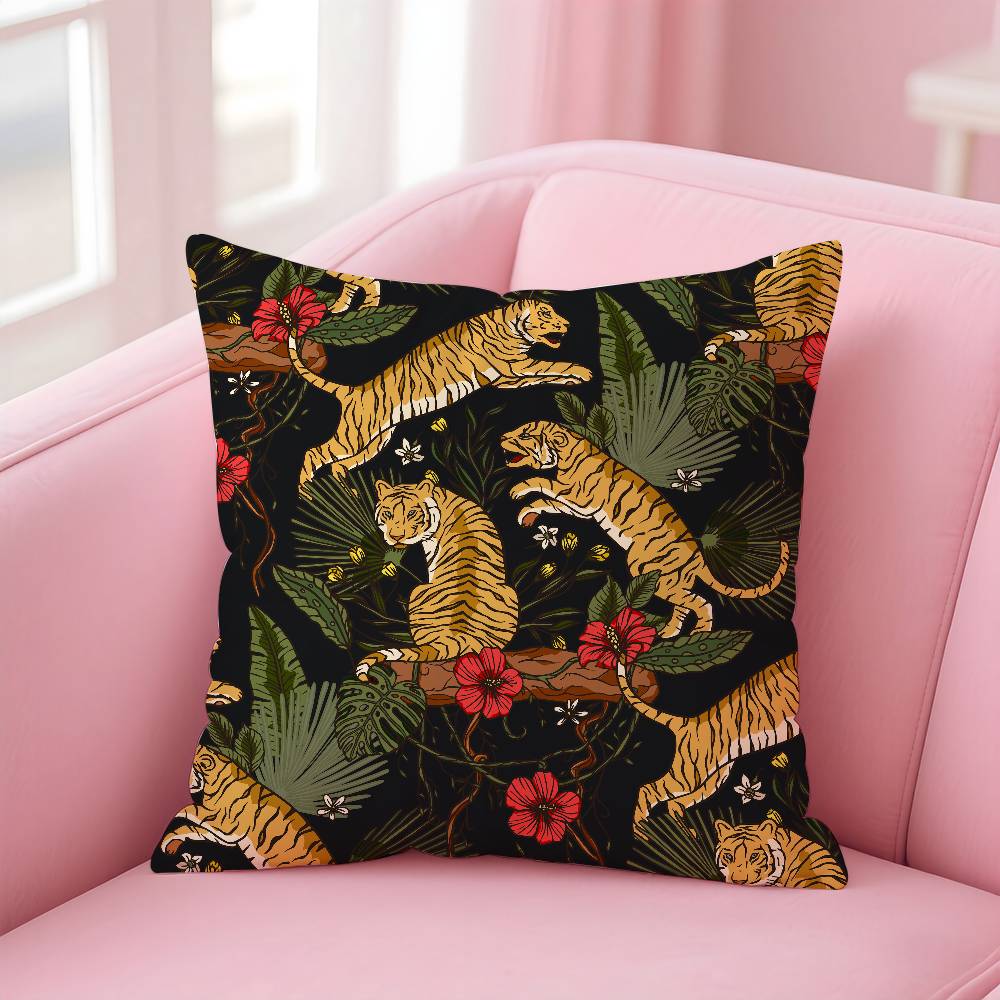 ART Tropical Tiger Pattern Pillow Case Comfort Sofa Bed Silky elegant Invisible zipper Custom Decorative cushion cover