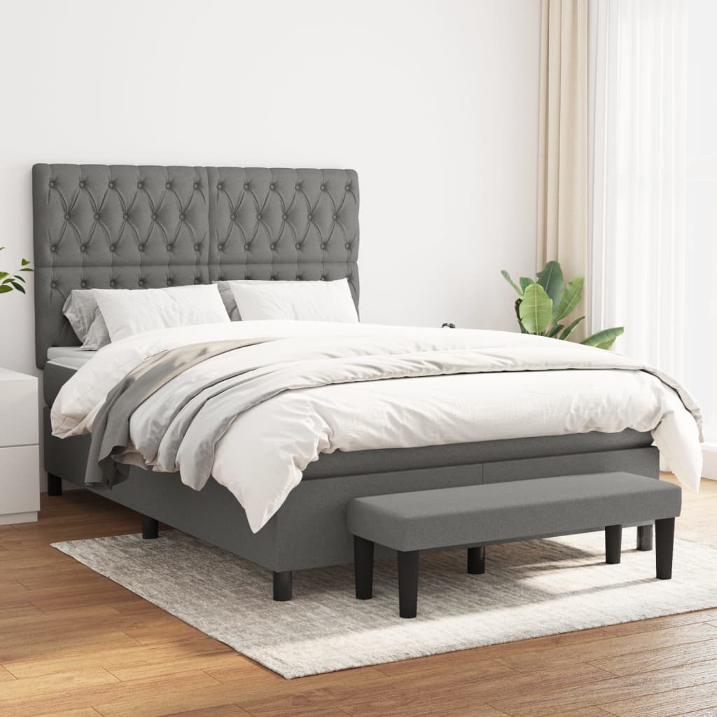 Box Spring Bed with Mattress Dark Gray 140x190 cm Fabric