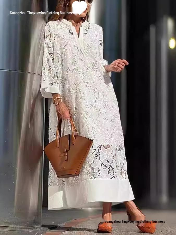 Lace Milk Silk Loose Mid-Length Dress - European & American Style