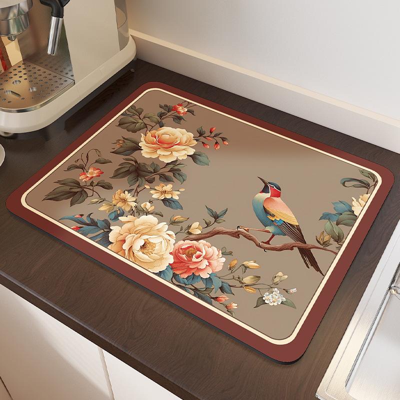 Chinese Style Kitchen Countertop Drain Mat Chinese Style Cup Mat Diatomaceous Earth Drying Mat Absorbent Mat Dry and Wash Free