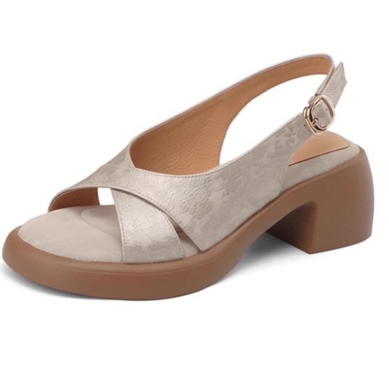 Fashion New Chinese-style Thick-heeled Open-toe 2025 Summer New High-heeled and Versatile Thick-soled Women's Shoes with A Chinese Style