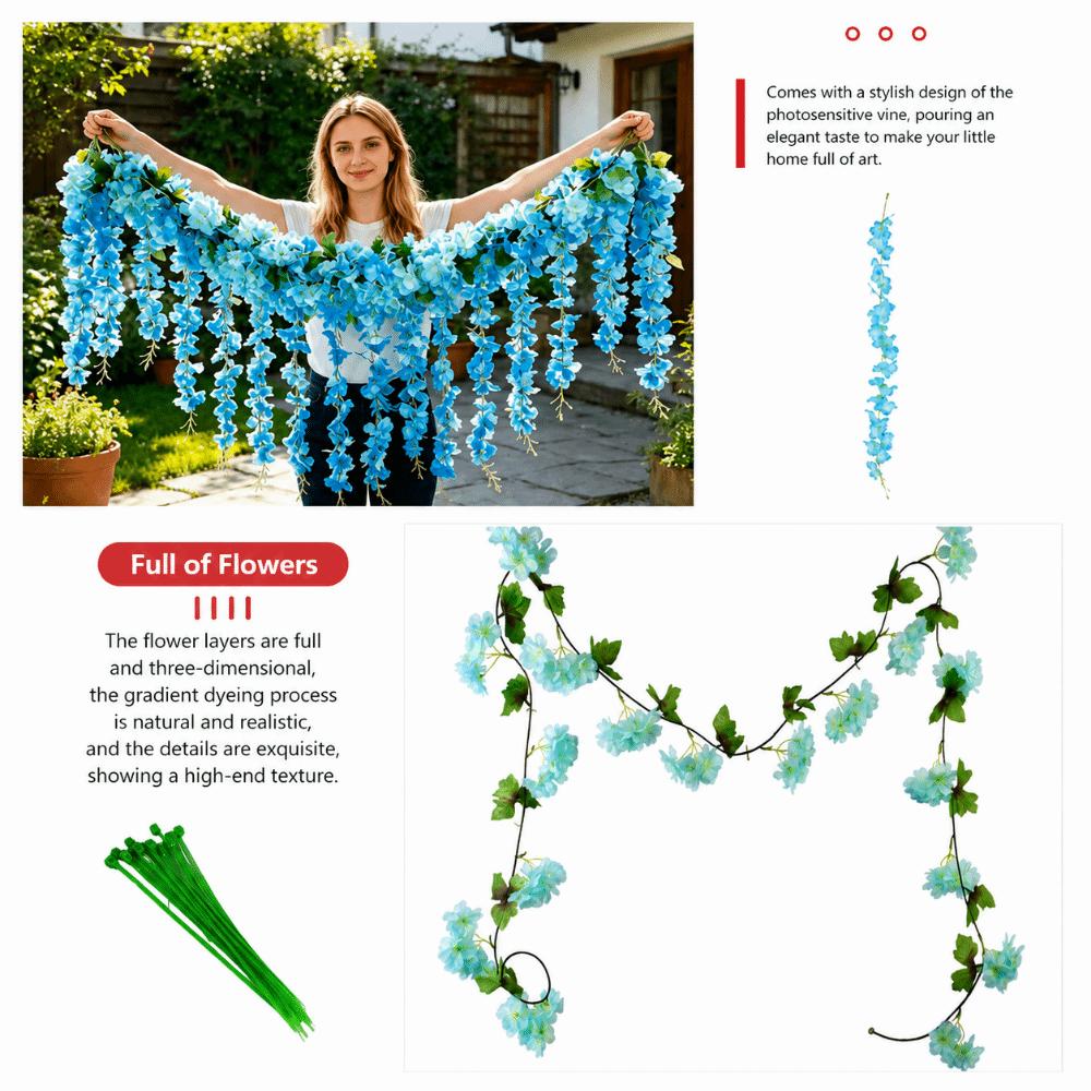 Hanging Design Artificial Wisteria Flower Vine Cherry Flower Faux Flower Vine Wedding Decoration