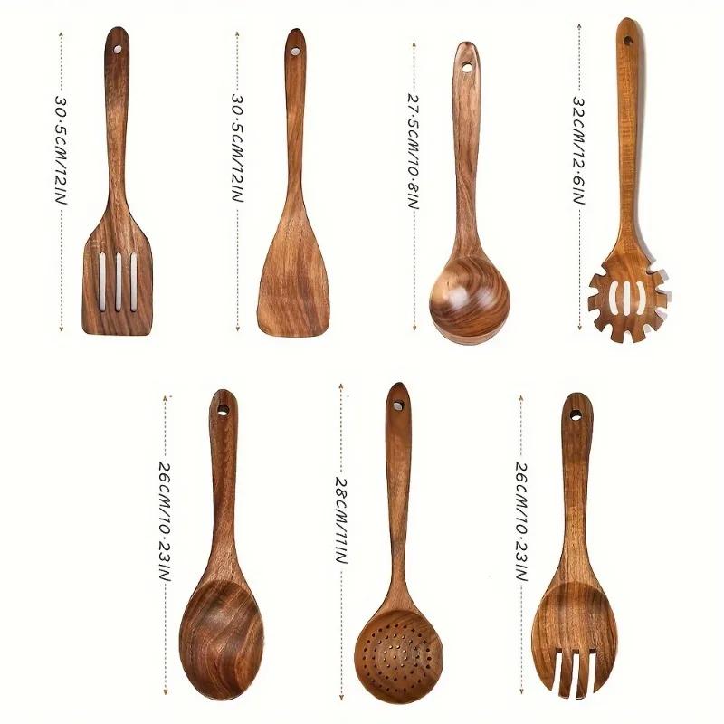 8pcs Heat Resistant Wooden Cooking Utensils - Premium Set for Non-Stick Pans Shovel/Spoon/Fork Included Practical Kitchen Tools