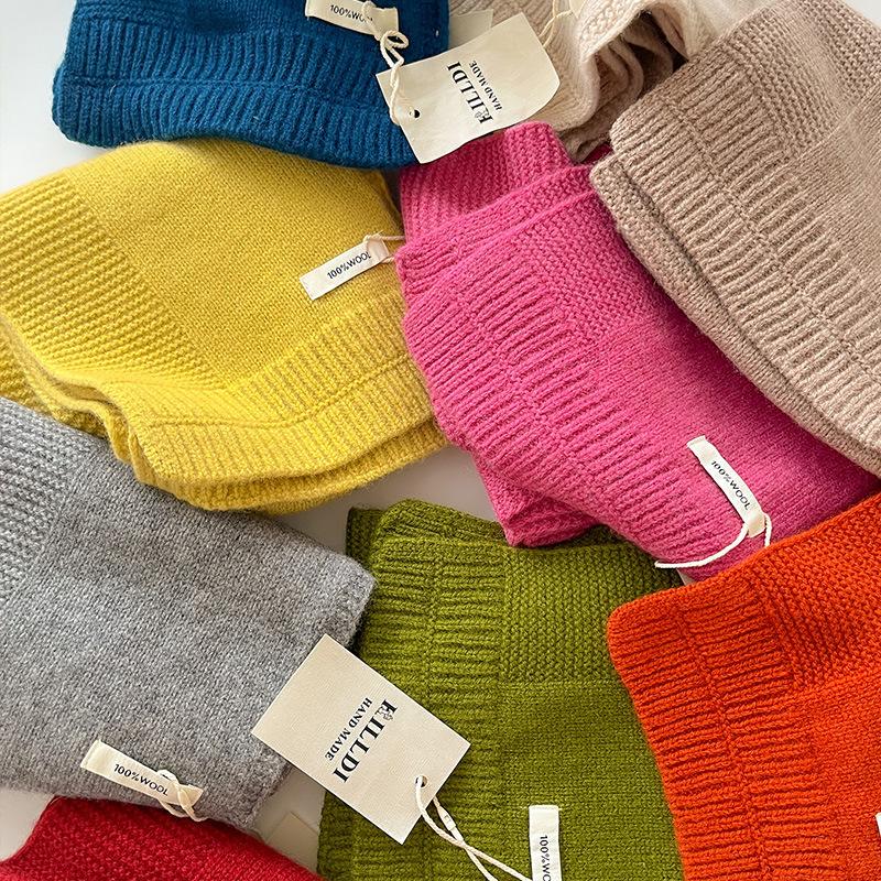 Exquisite Korean Autumn and Winter Simple Solid Color Ribbed Pure Wool Thickened Knitted Warm Scarf