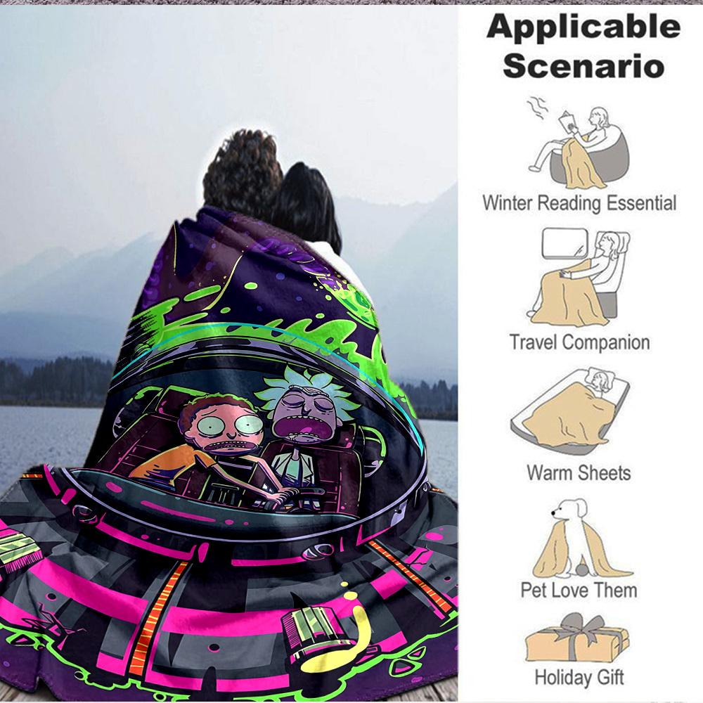 1pc Rick and Morty Blanket Lightweight Flannel Throw For Sofa, Bed, Travel, Livingroom, Office, Couch, Chair, And Bed