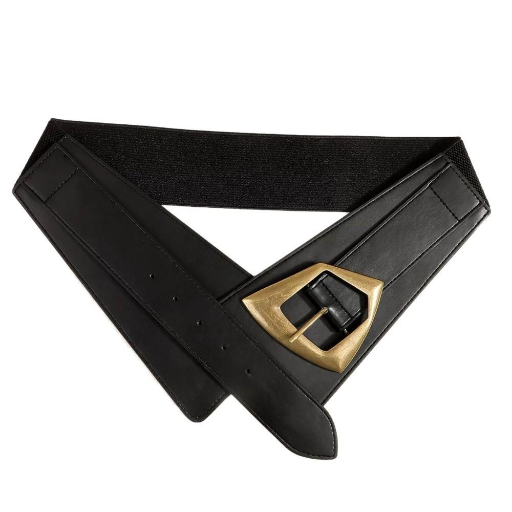 PU Leather Elastic Wide Cummerbunds Black Color Versatile Waist Belt  Shirt Matching