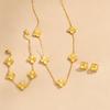 18K Farbecht Graviertes Kleeblatt Titanstahl Halskette & Ohrringe Set - Leichter Luxus Modeschmuck
