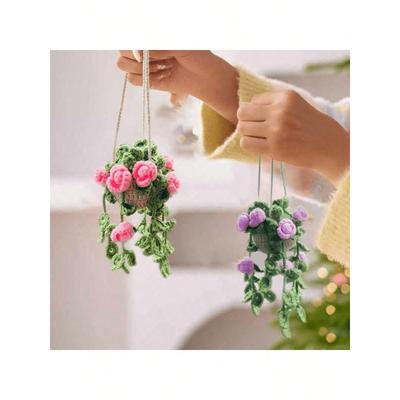 1pc Cute Plant For Car Rear View Mirror/Room Decor, Boho Style Handmade Car Mirror Hanging Accessory Suitable For Women And Girls, Car Interior Decor