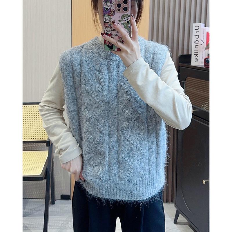 Round Neck Sweater Vest Women's Spring Loose Soft and Sticky Stacked Knit Sweater Waistcoat