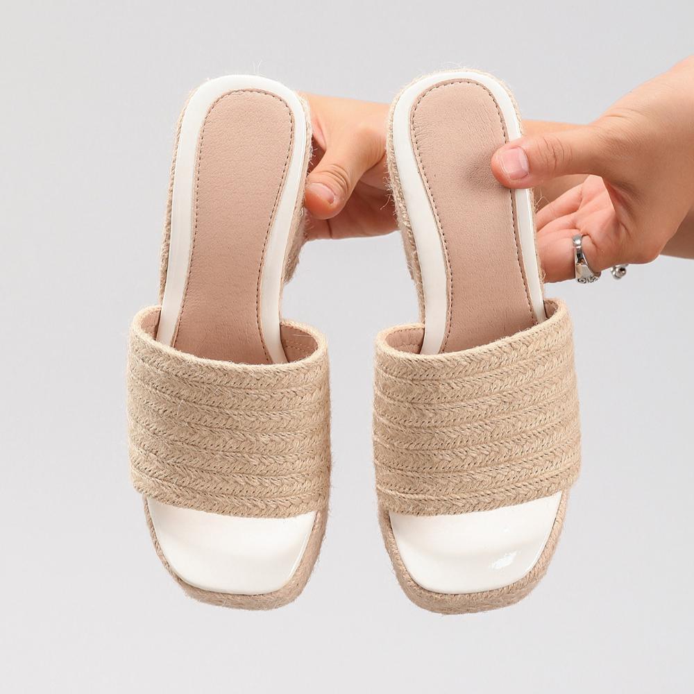 High Heeled Slippers Women's Hemp Rope Wedge Heel Thick Soled Sandals Woven Grass Rope Slippers Waterproof Platform High Heels