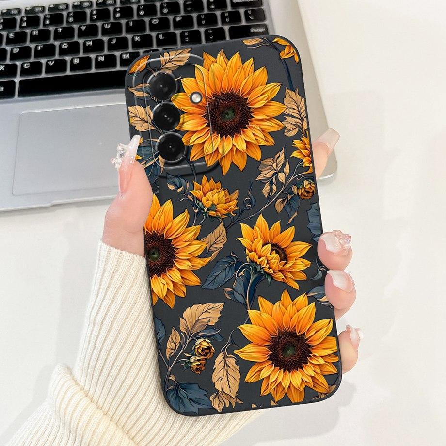 For Samsung Galaxy A56 A36 A26 5G Phone Case Soft Matte Liquid Silicone Back Cover Love Heart Girly Flower Painting Fundas