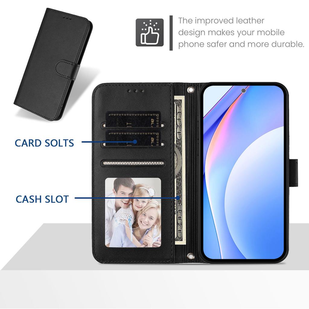 For Samsung Galaxy S25 Ultra Wallet Case RFID Blocking Calf Texture Leather Stand Phone Cover with Strap