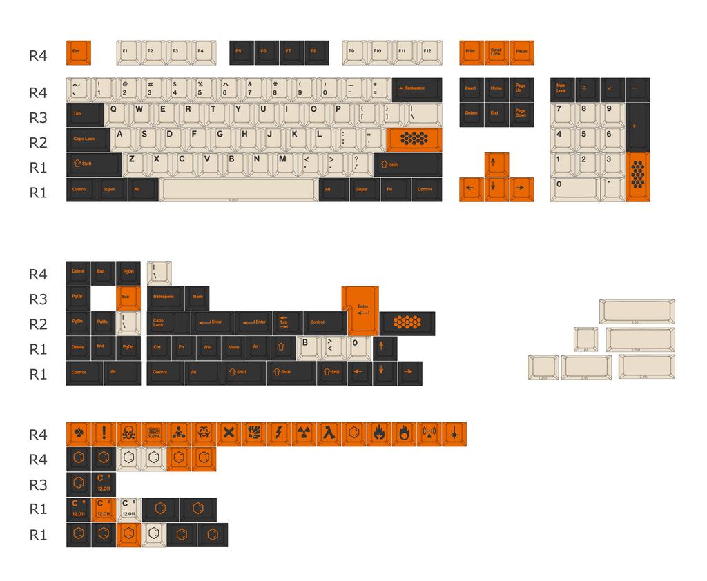 Custom GMK Dream Key "Big Carbon"Theme PBT5-Side Dye-Sub Keycap Set187 Keys – BlackOrange White Colorway for Mechanical Keyboard