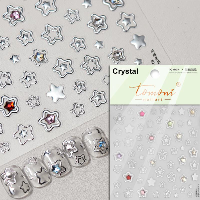 5D Bronzing Star Nail Art Stickers 1pcs Luxury Diamond Gold Sliver Laser Pentacle Self Adhesive Nail Decorations Slider Decals