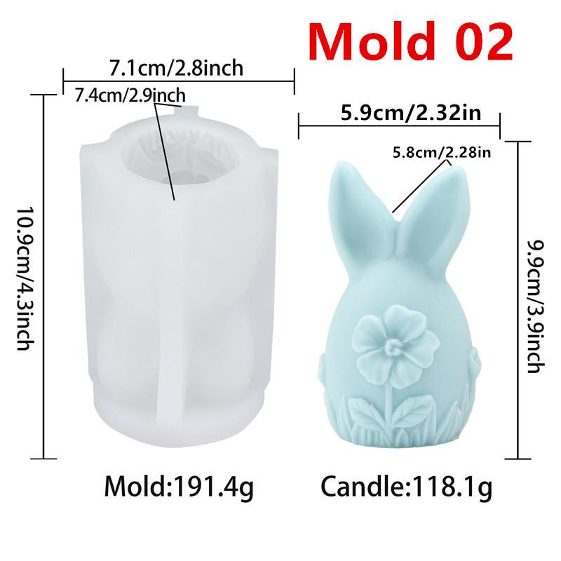 3D Easter Bunny Egg with Flowers Silicone Candle Mold DIY Rabbit Ear Round Egg with Daisy Hibiscus Flowers Candles Gypsum Crafts