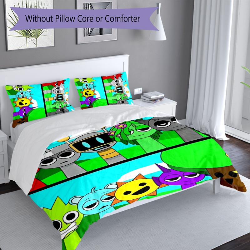 3pcs Sprunki2 pattern bedding set duvet cover set includes duvet cover &pillowcases, perfect all season bedroom decoration & gift