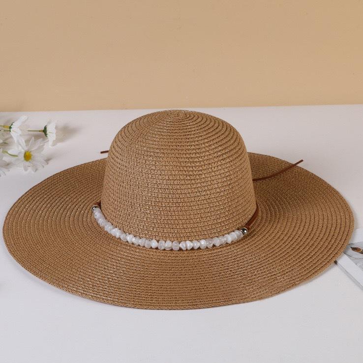 Summer Big Eaves Sunshade Straw Hat Korean Version Face Covering Seaside Vacation Sun Hat Foldable Temperament Spring and Summer Sunscreen Hat Women