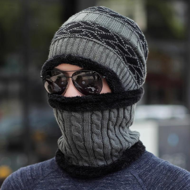 Men's Striped Woolen Hat Thick Hat Warm Winter Hat Versatile Anti Cold Cover Head and Neck Protection Cotton Hat for Men