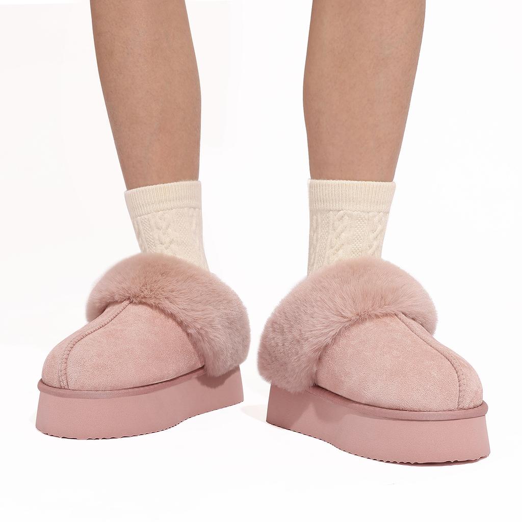 Fashion Smile Winter Ladies Slippers Fluffy Lined Warm Slippers Women Non Slip Cosy House Shoes for Indoor and Outdoor Suede Slippers