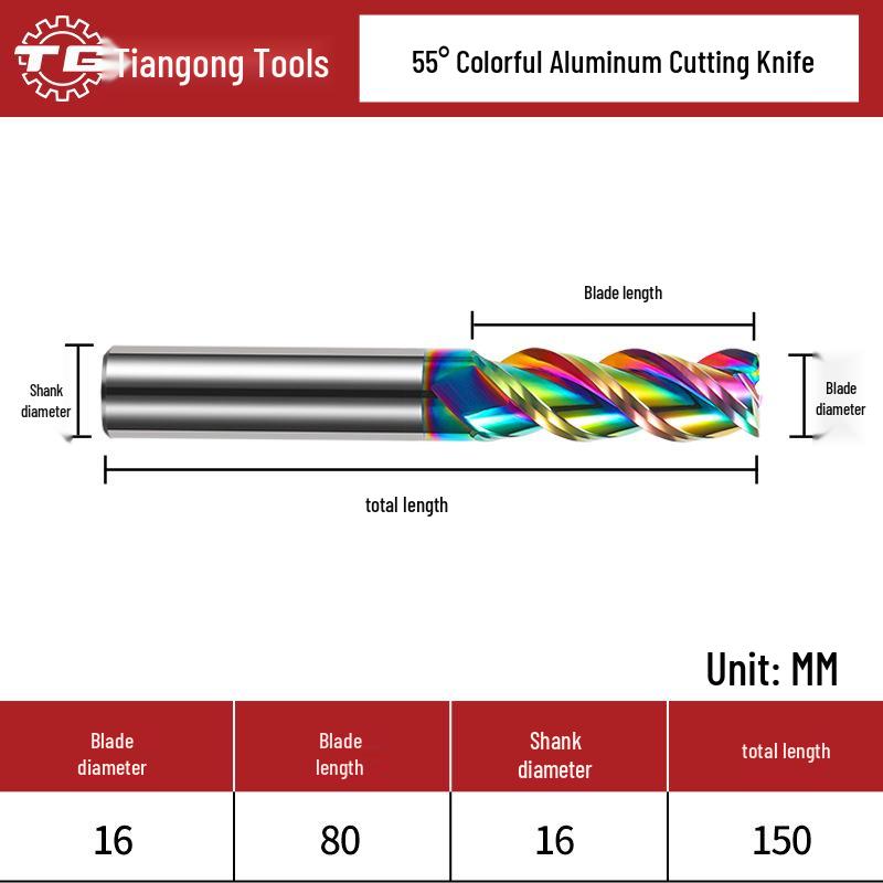 Tiangong 3-Blade 55° Carbide Aluminum Milling Cutter for CNC