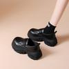 Fashion CRLAYDK Fashion Women's Platform Mid Chunky Heel Loafers Classic Round Toe Slip On Office Uniform Leather Walking Shoes