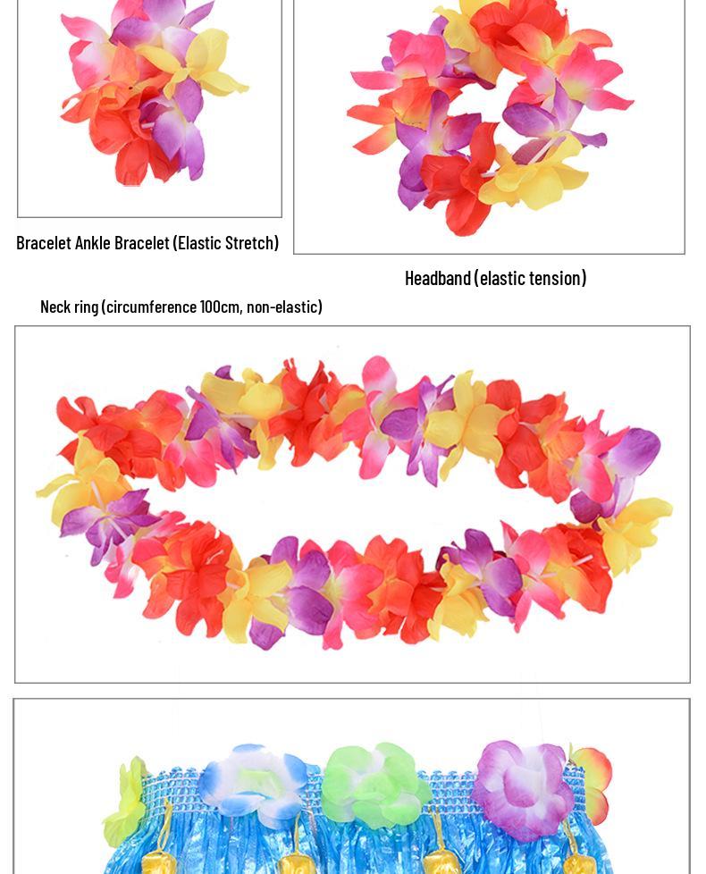80cm Thick Flowing Grass Skirt Set: Eight-Piece Hawaiian Seaweed Dance Outfit for Adults