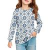 Girls' Long Sleeve Blouse - Round Neck Soft Waist Tunic