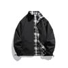 Wassup Sohot Men's Plaid Stand Collar Baseball Jacket